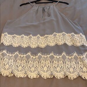 LOFT Elegant Gray Sleeveless Top with Lace Detail